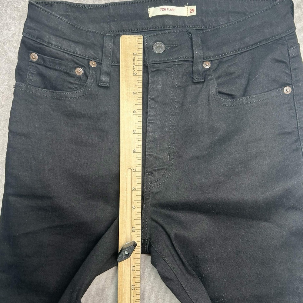 Levis 726 Jeans Womens 29 Black High Rise Flare Stretch Dark Wash Boho - Picture 3 of 9